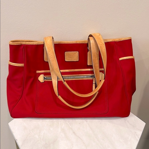 🔥Coach Red and Tan Totes with Gold Hardware Diaper Bag🔥 - Picture 1 of 9